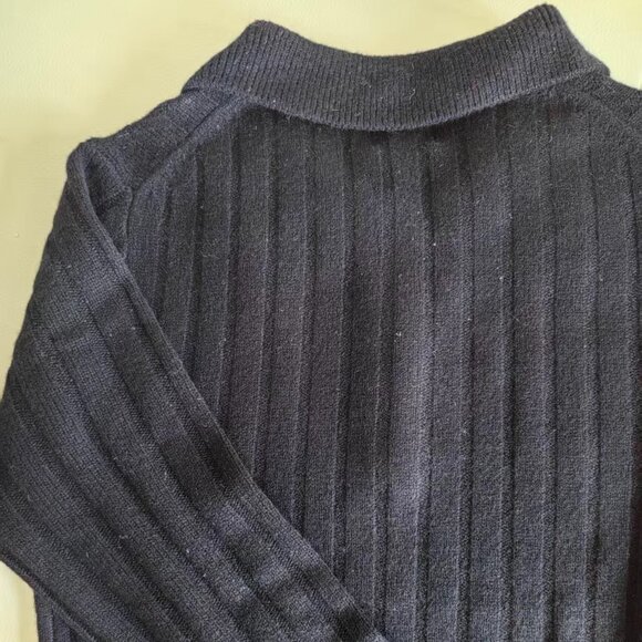 Khaite Dark Ribbed Knit Polo Sweater - Gold Button Detail - Picture 4 of 5